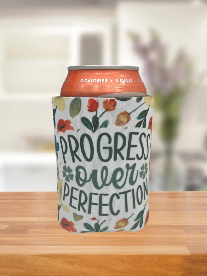 Progress Over Perfection Mental Health Affirmation Can Cooler 12oz Neoprene Sleeve