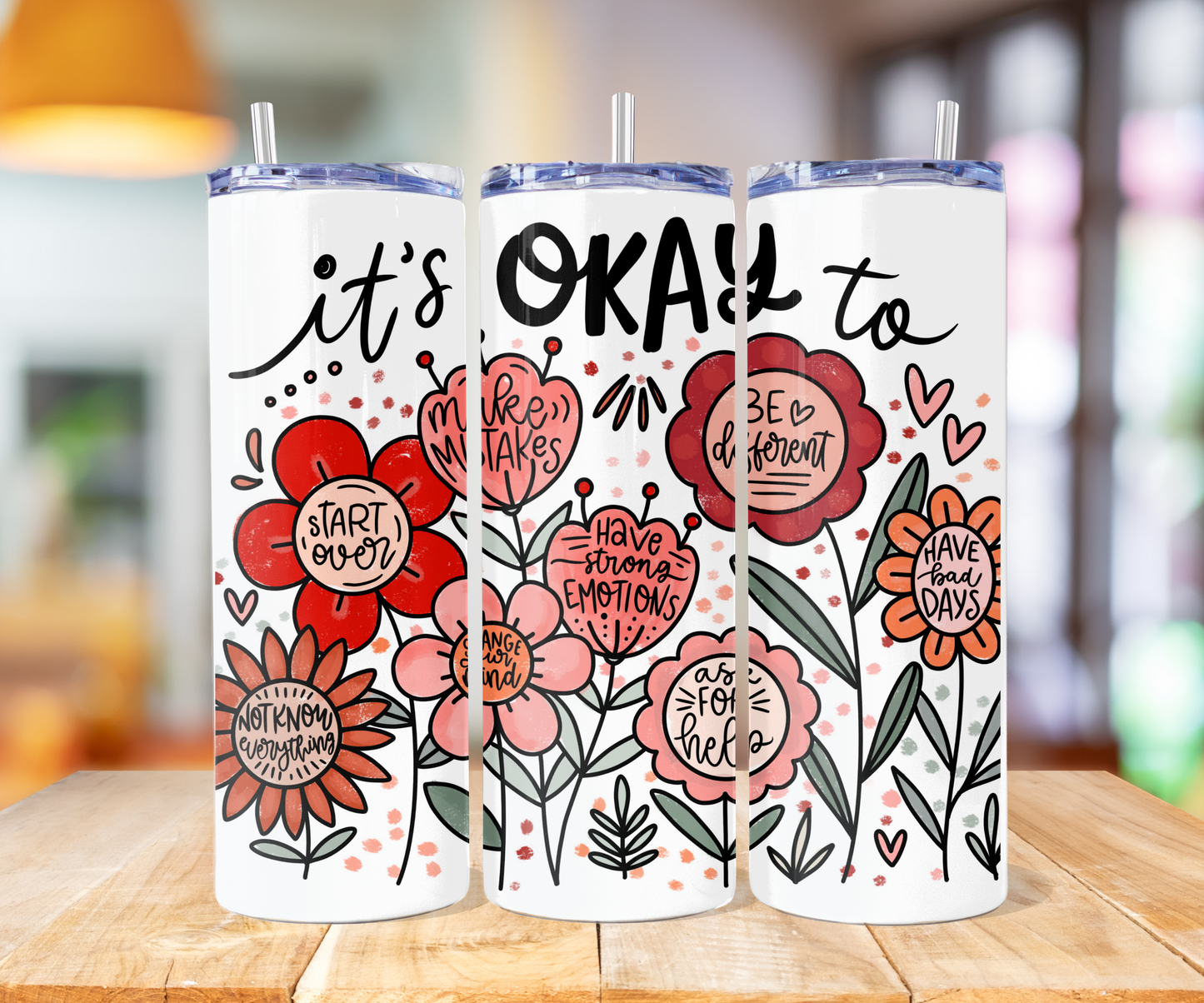 002 - It's Okay To Mental Health Affirmation Stainless Steel Tumbler 20oz